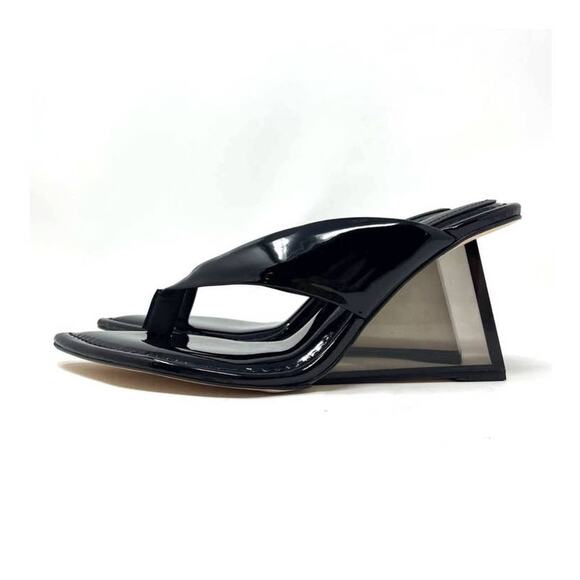 Good American Clear Wedge Sandals Size 6.5 Black Patent GA077P-X - Picture 4 of 5